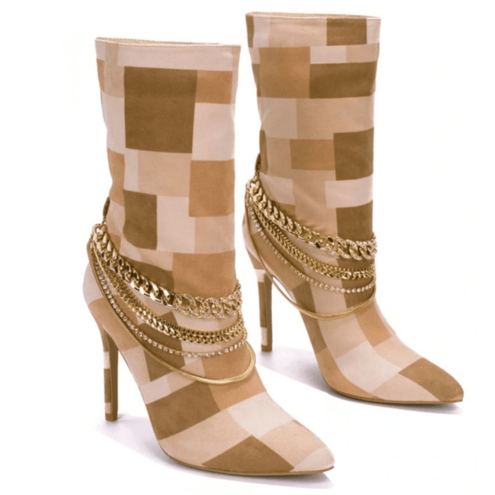 👣Unique CAPE ROBBIN 👣Somewhere Colorblock Chain Detail Boots footwear